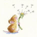 Muis met Paardenbloem Borduurset 14CT op Wit Borduurstof, Verzenden, Nieuw