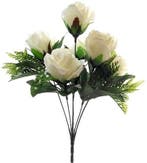Zijden Rozen met Gips en Blad Wit Boeketje 33 cm, Nieuw