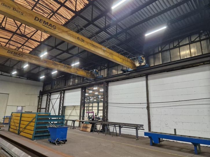 2x Demag enkelligger bovenloopkraan ± 17.000mm x 6.3t, Bricolage & Construction, Outillage | Autres Machines, Enlèvement