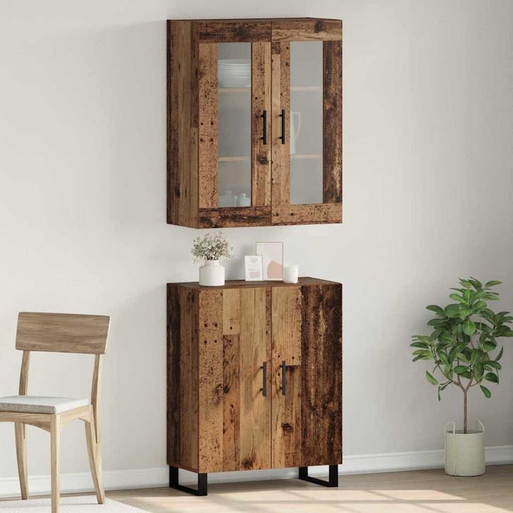 vidaXL Highboard 2 pcs Oud hout Bewerkt hout, Huis en Inrichting, Kasten | Dressoirs, Nieuw, Verzenden