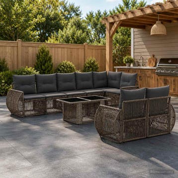 vidaXL Tuinbank Set 9 st Grijs en Donkergrijs poly rattan, Verzenden