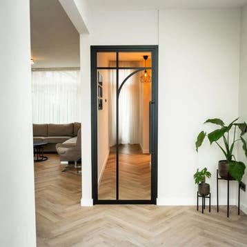 Stalen Binnendeur - Zwart - 5 Vlaks rond - Helder glas, Minder dan 80 cm, Binnendeur, Nieuw, Metaal