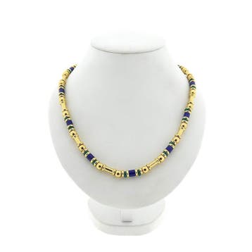 Gouden ketting met lapis lazuli en malachiet | 43,5 cm, Handtassen en Accessoires, Kettingen, Gebruikt, Ophalen of Verzenden, Met edelsteen