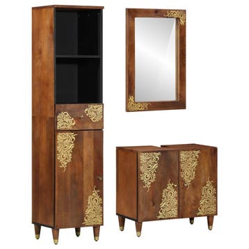 vidaXL Badkamerkast set 3 st Honing bruin Massief Mango Hout, Verzenden
