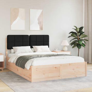 vidaXL Bedframe met Gevoerde Hoofdbord Zwart 140 x 190 cm, Verzenden, Nieuw
