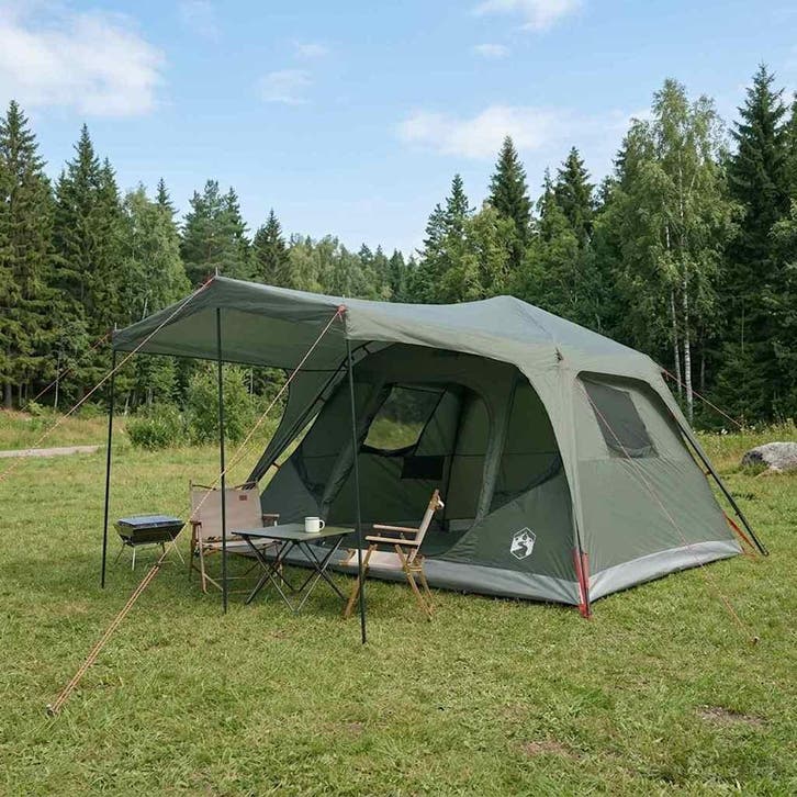 vidaXL Familietent Leger Groen 305 x 275 x 190 cm Polyester, Caravanes & Camping, Tentes, Envoi