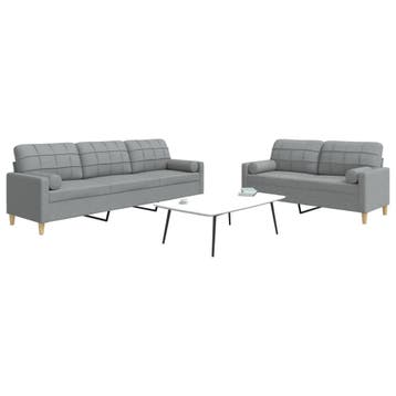 vidaXL 2-delige Loungeset met sierkussens stof lichtgrijs, Verzenden, Nieuw