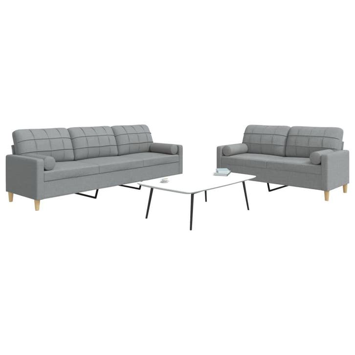 vidaXL 2-delige Loungeset met sierkussens stof lichtgrijs, Huis en Inrichting, Zetels | Zetels, Nieuw, Verzenden
