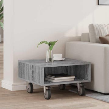 vidaXL Bijzettafel met wielen Grijs Sonoma 50,5 x 50 x 30 cm, Huis en Inrichting, Verzenden, Nieuw