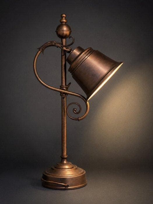 Bureaulamp - Koper, Messing - Antieke tafellamp, Antiquités & Art, Curiosités & Brocante