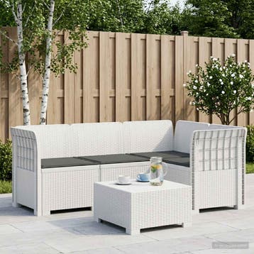 vidaXL 4-Persoons Tuin Sofa met Kussens Rattan Look PP Wit, Verzenden