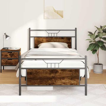 vidaXL Bedframe zonder matras spaanplaat gerookt, Verzenden, Nieuw