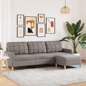 vidaXL Driezitsbank met voetenbank 210 cm stof taupe, Verzenden