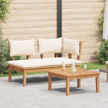 vidaXL Tuinstoel en Tafel Set 2 st Crème en bruin Massief, Verzenden, Nieuw