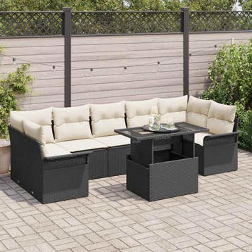 vidaXL Tuinbank Set 8 st Zwart poly rattan, Verzenden, Nieuw