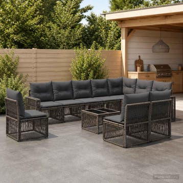 vidaXL Tuinbank Set 11 st Grijs en Donkergrijs poly rattan, Verzenden, Nieuw