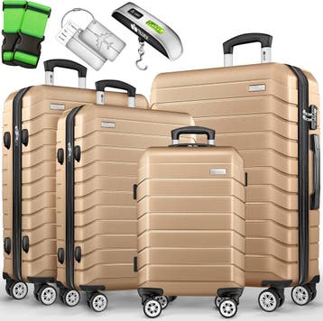 Kofferset - 4 delig - Trolley - Reiskoffer set - Champagne -, Verzenden, Nieuw