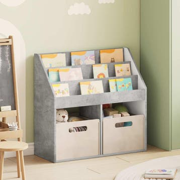 vidaXL Kinderboekenplank Beton Grijs 72,5 x 29,5 x 69 cm, Maison & Meubles, Accessoires pour la Maison | Porte-journaux & Porte-revues