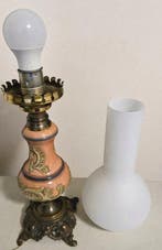 Lampe à pétrole - Porcelaine, Bronze - Électrique ancienne, Antiquités & Art