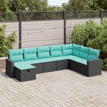 vidaXL 8-delige Loungeset met kussens poly rattan zwart, Verzenden, Nieuw, Loungeset