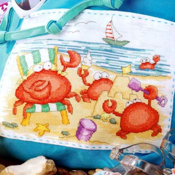 Krabben Strand Borduurset 14CT op Wit Borduurstof, Verzenden, Nieuw