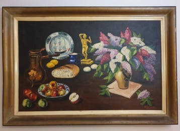 M. Delaere (XX) - Still Life with Lilacs and Fruit