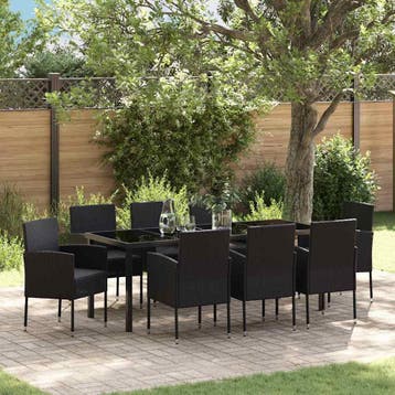vidaXL Tuin Eettafel Set 9 st Zwart poly rattan, Verzenden