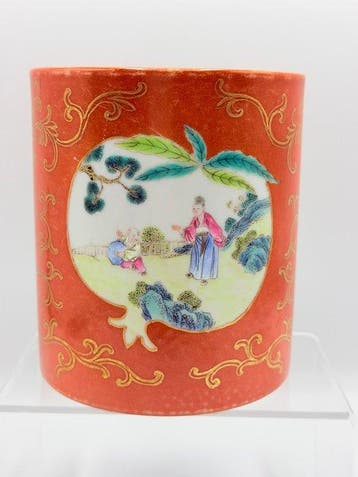 An Exceptional Chinese Famille Rose Coral Ground Porcelain