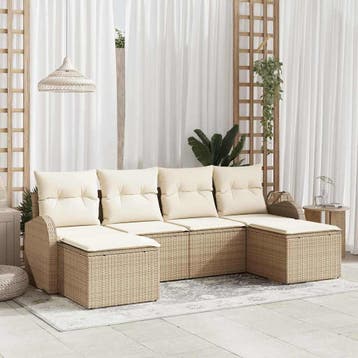 vidaXL Bankstel 6 st Beige en Wit poly rattan, Verzenden, Nieuw