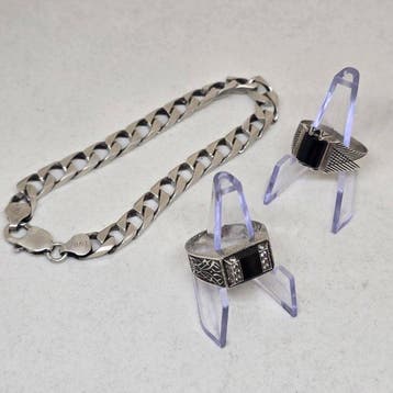 Zonder minimumprijs - 3-delige sieradenset Zilver Onyx -