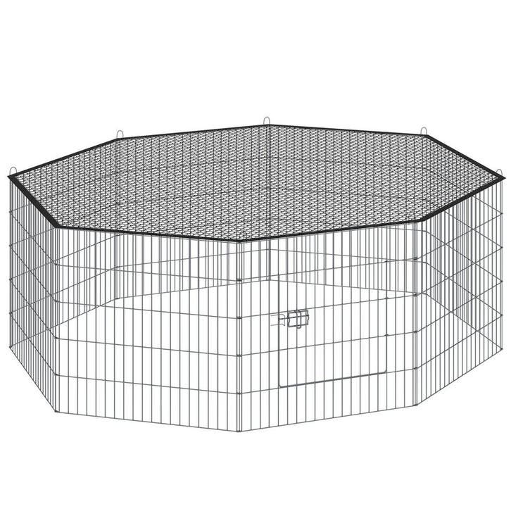 tectake Vrijloopren Hopper, met veiligheidsnet, Ø 145cm - zw, Dieren en Toebehoren, Knaagdieren en Konijnen | Hokken en Kooien