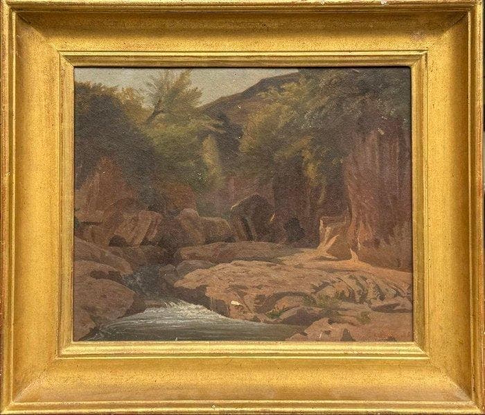 Étienne Duval (1824–1914) - Paesaggio roccioso con torrente, Antiquités & Art, Art | Peinture | Classique