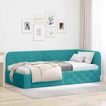 vidaXL Hoek Bed Frame Turquoise 90 x 190 cm Fluweel, Verzenden, Nieuw