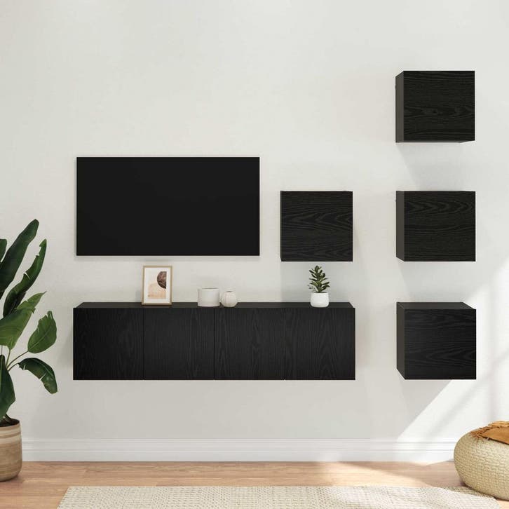 vidaXL Tv-meubelset 6 st Zwart eiken Bewerkt hout, Huis en Inrichting, Kasten |Televisiemeubels, Nieuw, Verzenden
