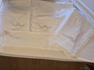 Laken (3) - 266 cm - 240 cm - Delicaat bloemmotief, Antiek en Kunst