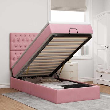 vidaXL Ottoman bed met matrassen 100x200cm fluweel roze, Verzenden