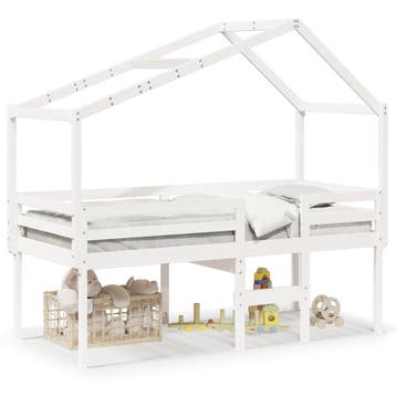 vidaXL Hoogslaper met dak massief grenenhout wit 90x200 cm, Verzenden, Nieuw