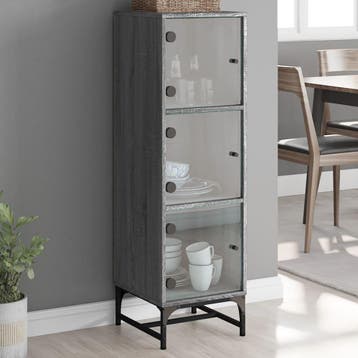 vidaXL Hoge kast met glazen deuren 35x37x120 cm grijs sonoma, Verzenden, Nieuw