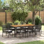 vidaXL Tuin Eettafel Set 9 pcs Zwart poly rattan, Verzenden