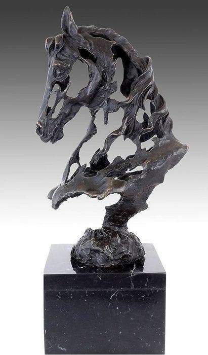 Beeld, Paarden hoofd 42 cm / 7.3 kg - 42 cm - Brons, Marmer, Antiek en Kunst, Curiosa en Brocante