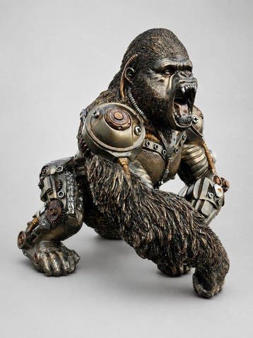 Beeld, sculpture of a steampunk roaring monkey - 24 cm -