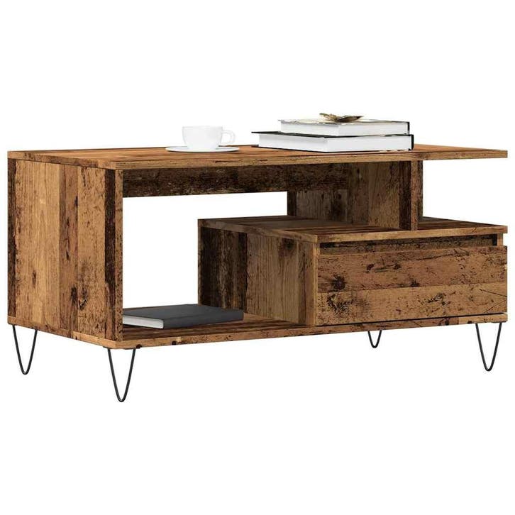 vidaXL Salontafel 90x49x45 cm bewerkt hout oud houtkleurig, Huis en Inrichting, Tafels | Salontafels, Nieuw, Verzenden