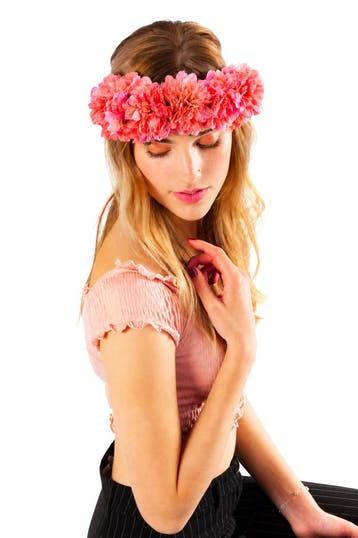 KIMU® Grote Ibiza Roze Bloemenkrans Haar Donkerroze Bloemen, Ophalen of Verzenden, Nieuw