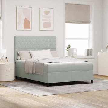 vidaXL LED Box Spring Bed met matras Lichtgrijs 140 x 200 cm, Verzenden
