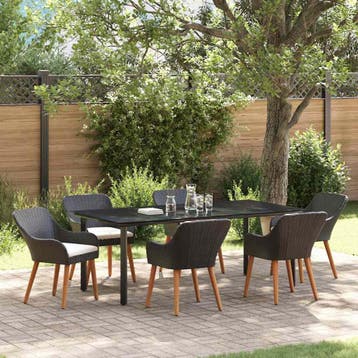 vidaXL Tuin Eettafel Set 7 st Zwart poly rattan, Verzenden, Nieuw