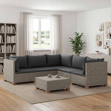 vidaXL 6 st Rieten Loungeset met Kussens GENDT Natuurlijk, Verzenden, Nieuw