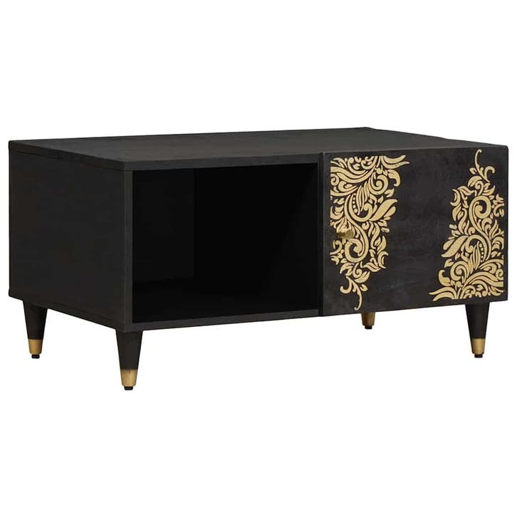 vidaXL Salontafel Zwart 80 x 50 x 40 cm Massief Mango Hout, Huis en Inrichting, Tafels | Salontafels, Nieuw, Verzenden