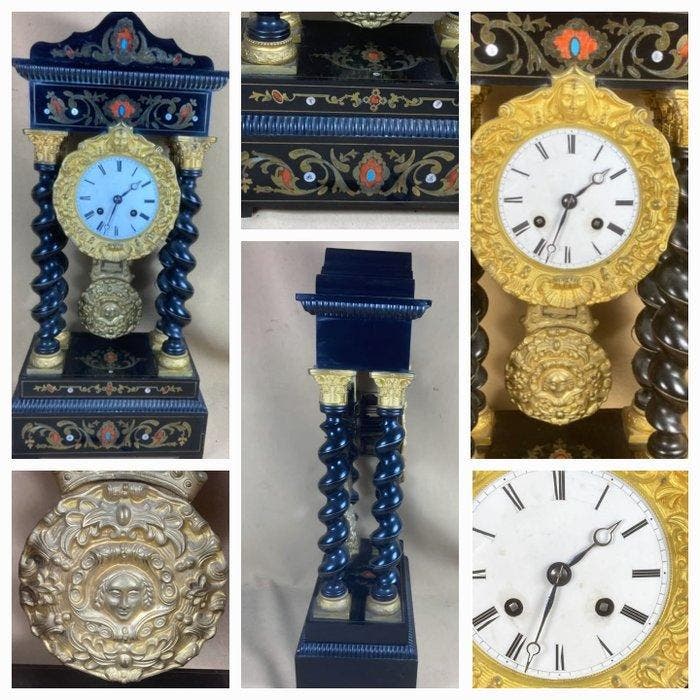 Pendule portique - bois ébénisé - 1850-1900, Antiquités & Art, Antiquités | Horloges