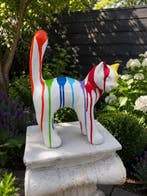 Statue, garden statue cat color white with paint color - 33, Antiquités & Art