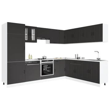 vidaXL 14-delige Keukenkastenset Kalmar bewerkt hout zwart, Verzenden, Nieuw